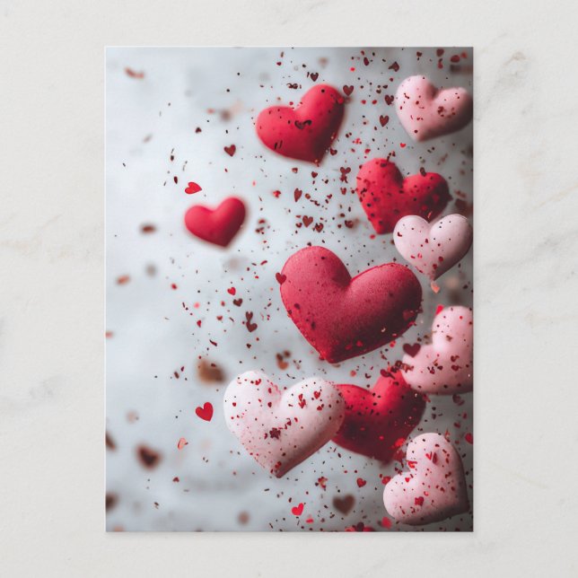 Dark pink Hearts Valentine's Greeting Postcard (Front)