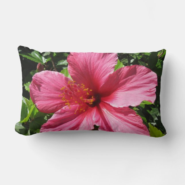 Dark Pink Hibiscus Lumbar Cushion (Front)