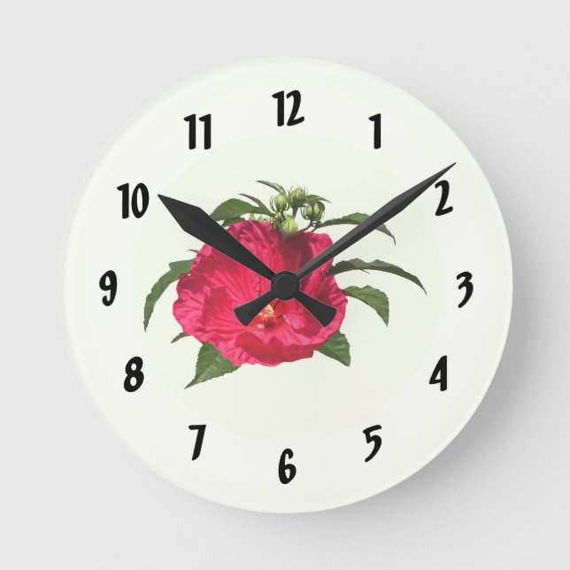 Dark Pink Hibiscus Round Clock (Front)