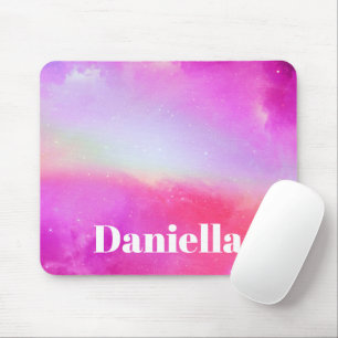 Dark Pink Holographic Sky with Custom Name Mouse Pad