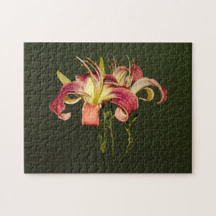 Dark Pink Lilies With Yellow Centres Jigsaw Puzzle