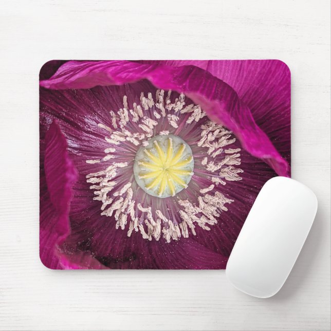Dark Pink Oriental Poppy Floral Mouse Pad (With Mouse)