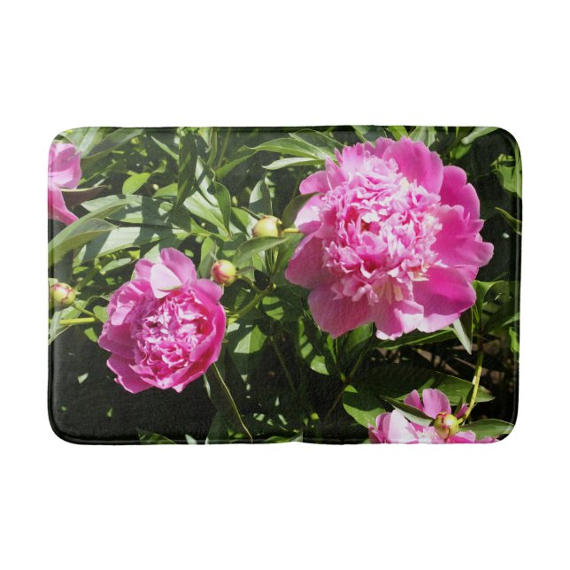 Dark pink peonies  bath mat (Front)