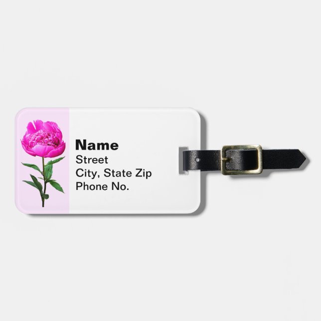Dark Pink Peony Luggage Tag (Front Horizontal)