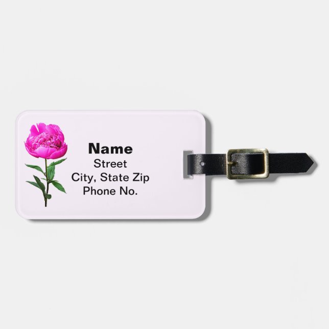 Dark Pink Peony Luggage Tag (Front Horizontal)