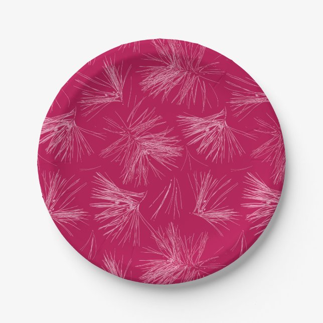 Dark Pink Pine Tree Needles Paper Plate (Front)