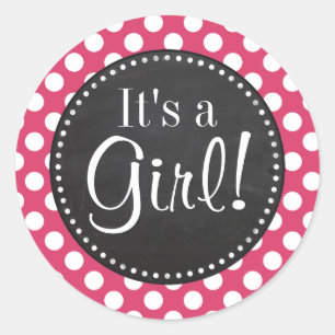 Dark Pink Polka Dots; Retro Chalkboard look Classic Round Sticker