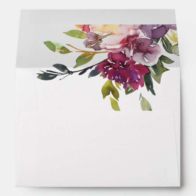 Dark Pink Purple Floral Watercolor Wedding Envelope (Back (Bottom))