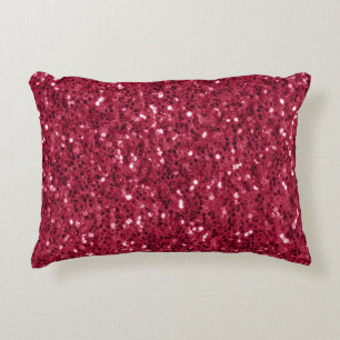 Dark pink red magenta faux sparkles glitters decorative cushion