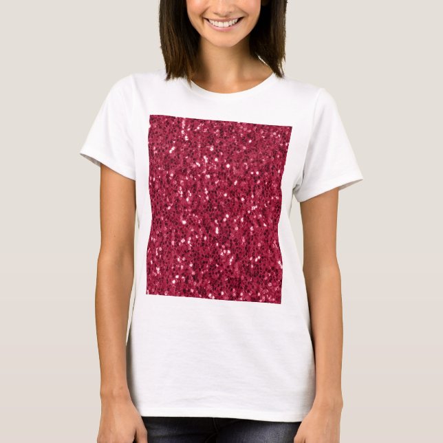 Dark pink red magenta faux sparkles glitters T-Shirt (Front)