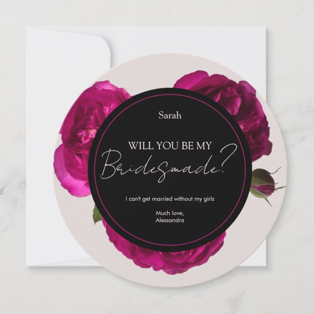 Dark Pink Roses Romantic Wedding Bridesmaid  Invitation (Front)