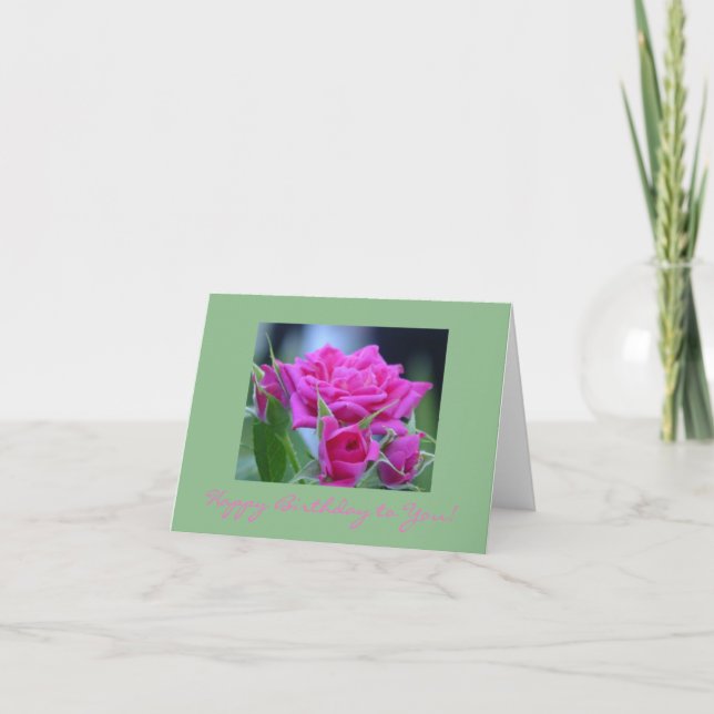 Dark Pink Roses Thank You Card (Front)