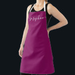 Dark Pink Simple Chic Elegant script Name Apron<br><div class="desc">Make her feel extra special and stylish in the kitchen or garden with our Dark Pink Simple Chic Elegant Script Name Apron. This personalised apron is a perfect gift to inspire and encourage her talents in baking, cooking, or tending to her plants. Designed with simplicity and elegance in mind, this...</div>