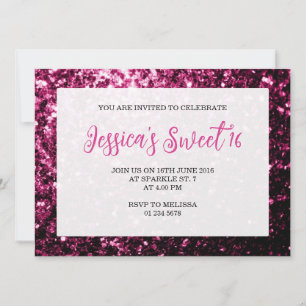 Dark pink sparkles glitter Sweet 16 elegant script Invitation
