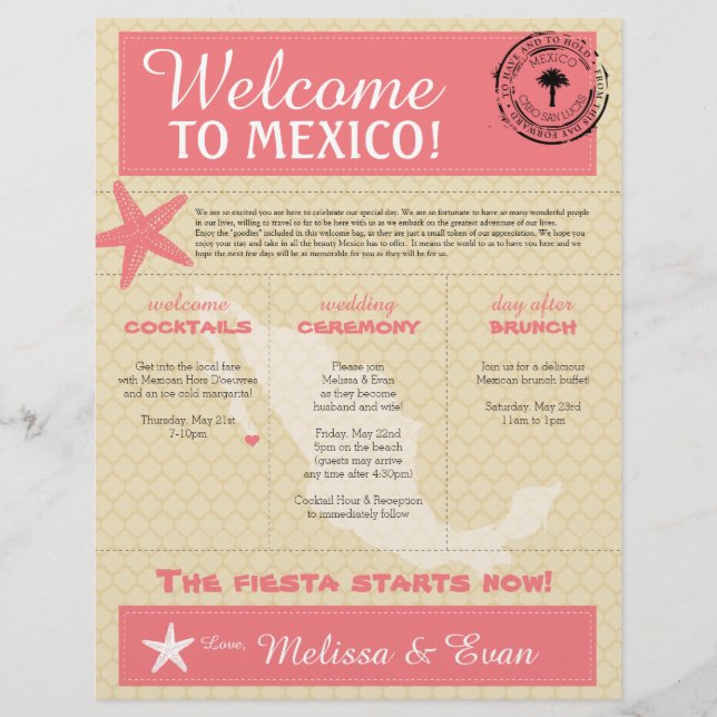 Dark Pink Starfish Cabo Mexico Welcome Letter (Front)