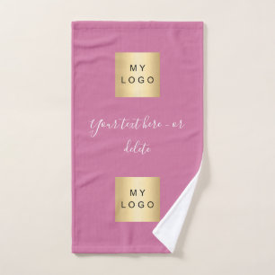 Dark pink text company business logo bath towel set