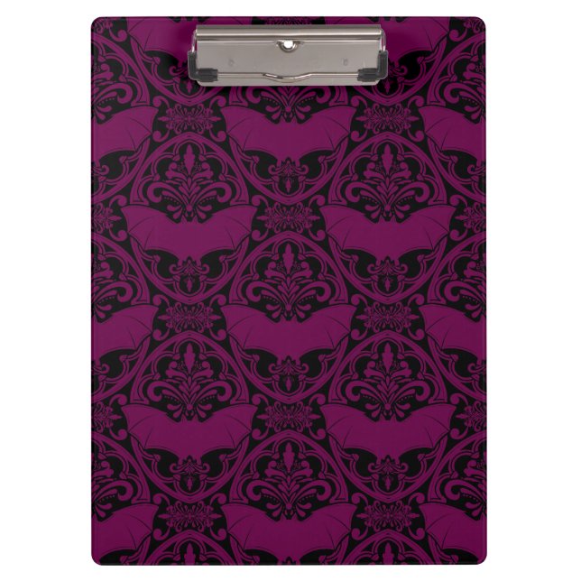 Dark Pink Vampire Bat Pattern Gothic Clipboard (Front)