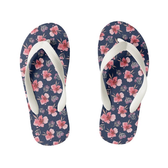 Dark Pink Watercolor Pattern Kid's Jandals (Footbed)