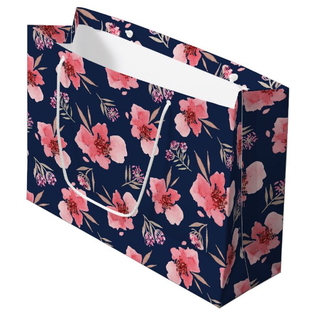 Dark Pink Watercolor Pattern Large Gift Bag (Front Angled)