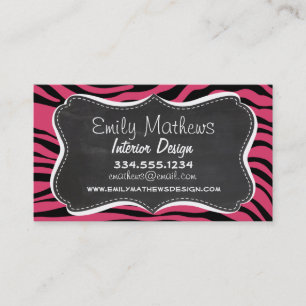 Dark Pink Zebra Stripes; Chalkboard look Business Card