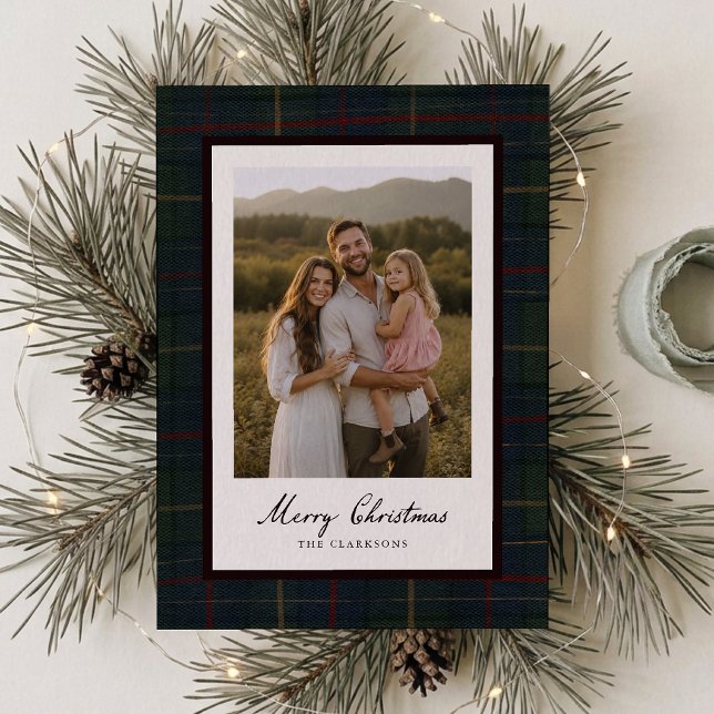 Dark Plaid Photo Christmas Card (Creator Uploaded)