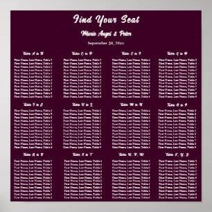 Dark Plum 12x12 Alphabetical Seating Plan Poster