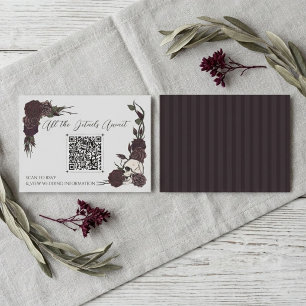 Dark Plum and Gray Skull & Ink Floral QR Card