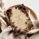 Dark Plum Autumn Floral Wedding Invitation<br><div class="desc">A moody and elegant fall wedding design featuring deep plum calla lilies,  berries,  autumn leaves,  and woodland textures. Set against an aged parchment backdrop,  this template evokes a romantic,  slightly mysterious vibe — perfect for a late autumn celebration or vineyard wedding. Fully customisable with your wedding details.</div>