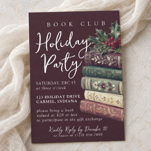 Dark Plum Christmas Book Club Holiday Party Invitation