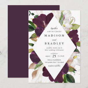 Dark Plum Floral Frame   Wedding Invitation