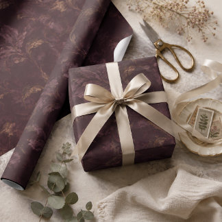 Dark Plum Floral Pattern | Luxury Vintage Botanica Wrapping Paper