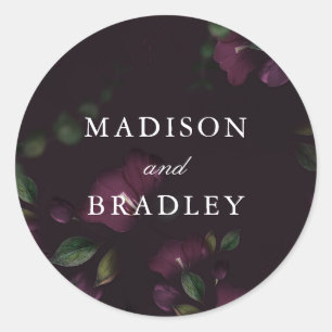 Dark Plum Floral   Personalised Wedding Classic Round Sticker