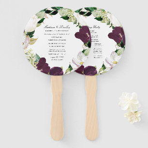 Dark Plum Floral Personalised Wedding Program Hand Fan