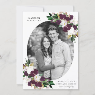Dark Plum Floral   Photo Save The Date