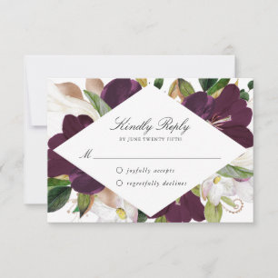 Dark Plum Floral RSVP Card