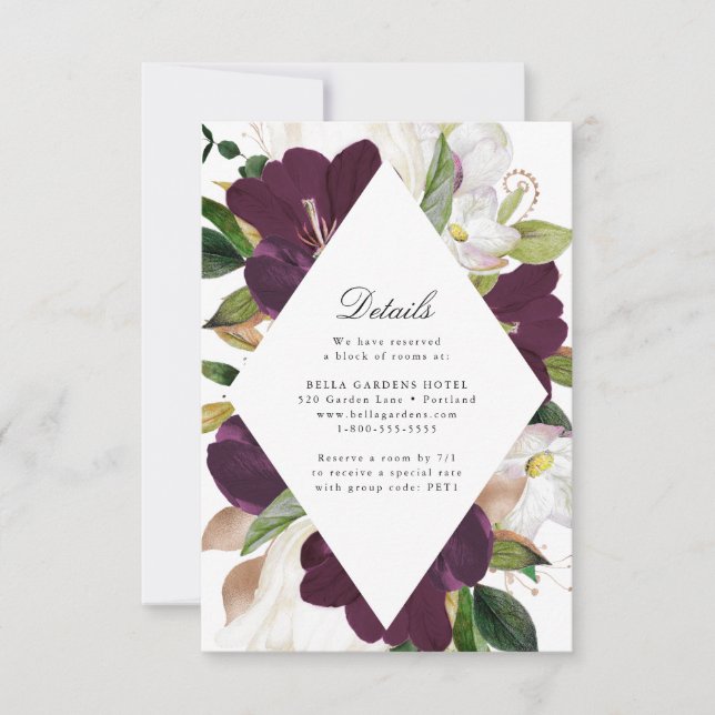 Dark Plum Floral | Wedding Details Card (Front)