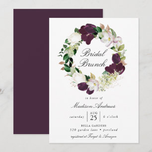 Dark Plum Floral Wreath   Bridal Brunch Invitation