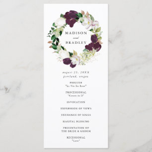 Dark Plum Floral Wreath   Wedding Ceremony Programme