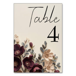 Dark Plum Hellebores & Eucalyptus Moody Floral Table Number