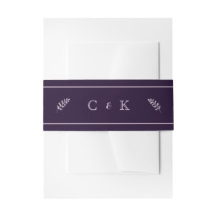 Dark Plum Initials Wedding Invitation Portrait Belly Band