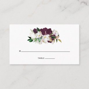 Dark Plum Velvet and White Floral Place Card