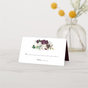 Dark Plum Velvet and White Floral Place Card
