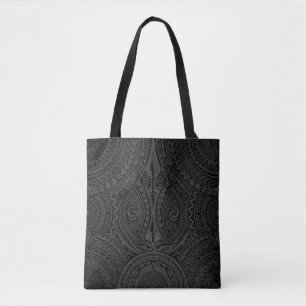 Dark Polynesian Tribal Tatau Full Print Pattern Tote Bag