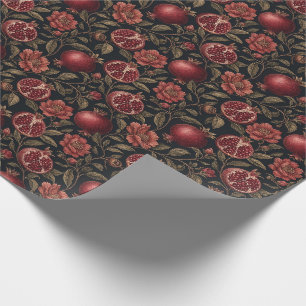 Dark Pomegranate Botanical Floral Vintage Garden Wrapping Paper