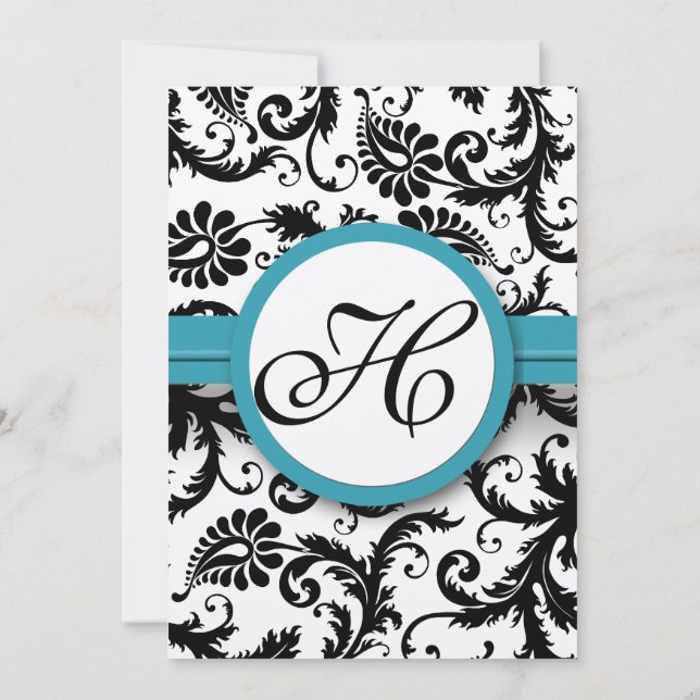 Dark Pool  Damask Swirls Wedding Invitation 5 x 7 (Back)