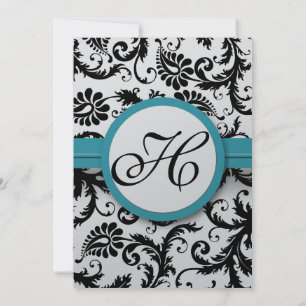 Dark Pool Damask Swirls Wedding Invitation 5 x 7