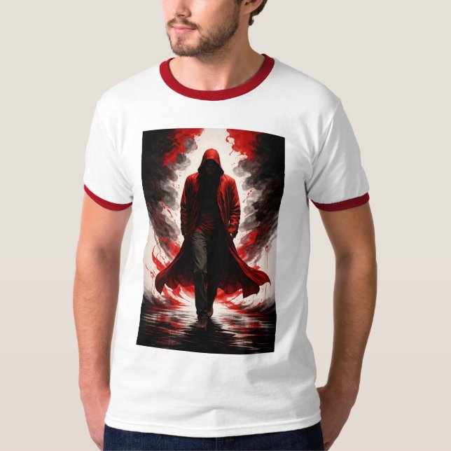 Dark Power Awakening Red Hooded Figure T-Shirt (Front)