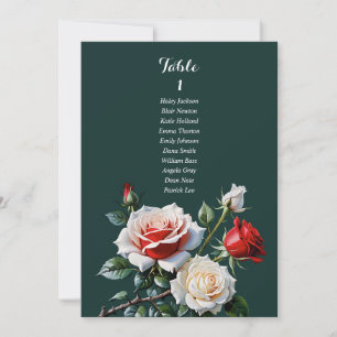 Dark Pretty pink white red rose seating chart card