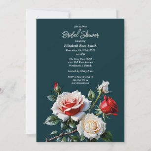 Dark Pretty pink white red roses bridal shower Invitation