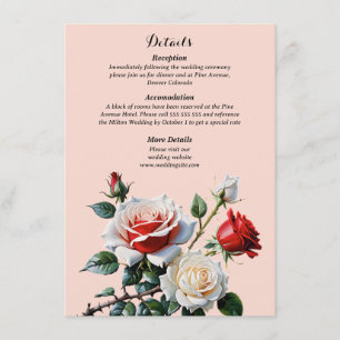 Dark Pretty pink white red roses floral wedding Enclosure Card